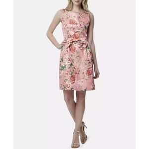 Tahari by ASL Women's Pink Floral Print Metallic Bow Fit & Flare Dress Size 2